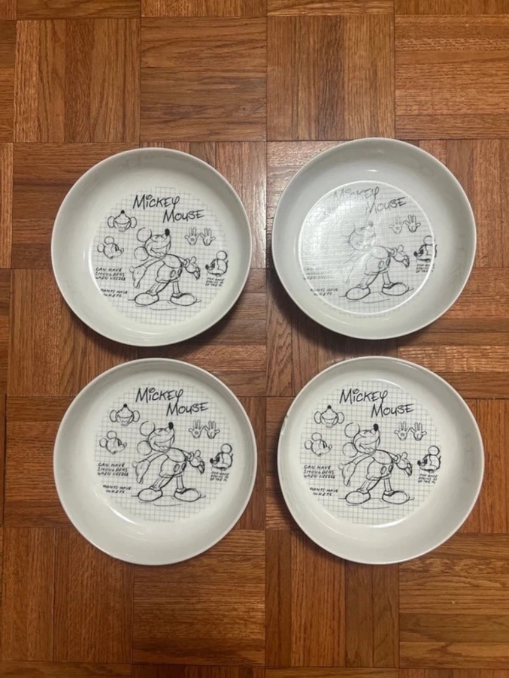 Disney Mickey Mouse Sketchbook Black White Kardashian Set of 4 Dinner Bowls